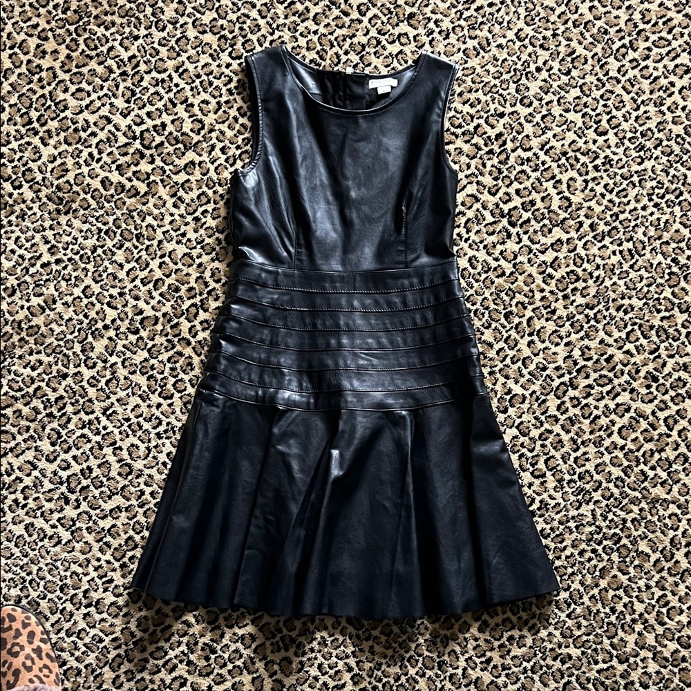 Habitual Black Faux Leather Sleeveless Flared Mini Dress